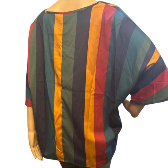 Emery Rose Oversized Striped V-Neck Short Sleeve Tunic Top Size Medium Boho Lage - Picture 4 of 6